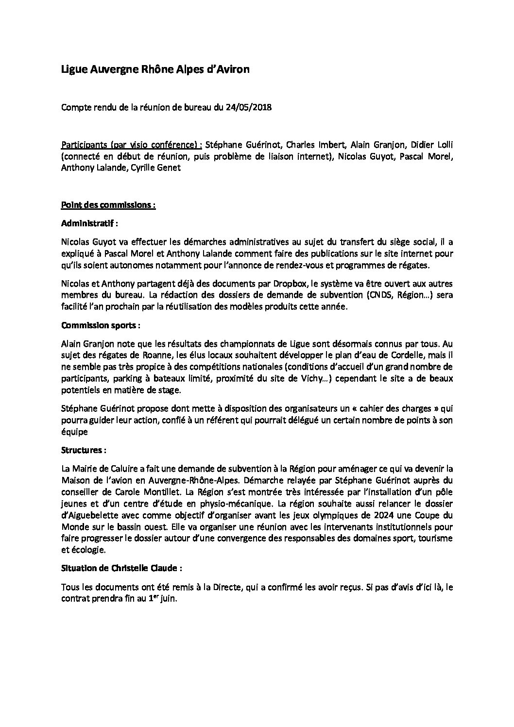 Compte Rendu Bureau 24-05-2018