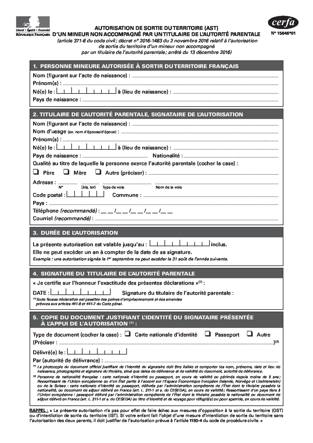 Autorisation de sortie du territoire